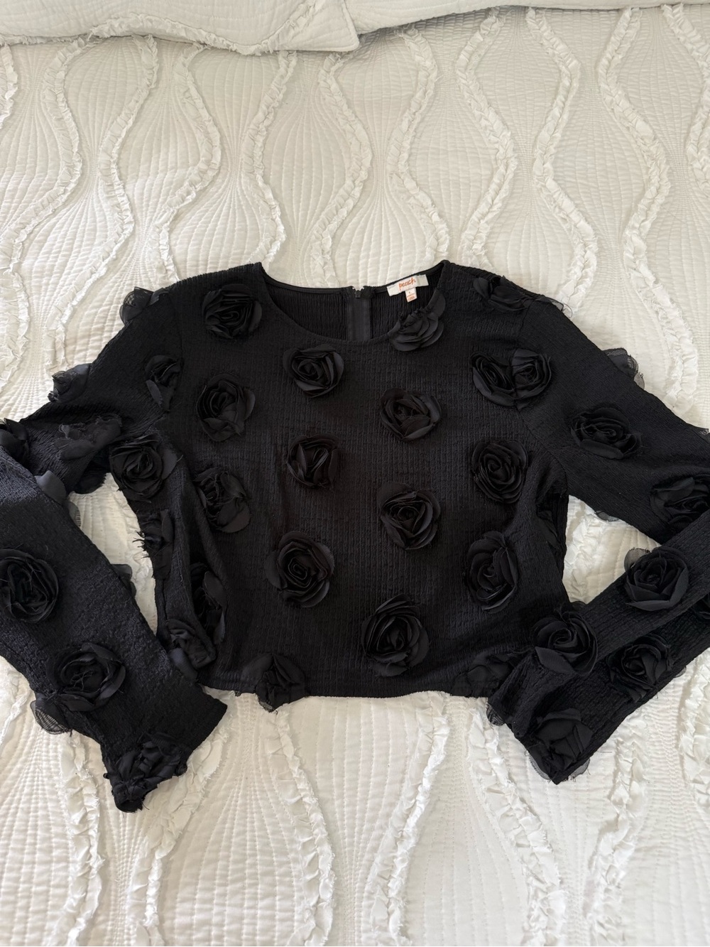 Black Floral Rosette Long-Sleeve Top